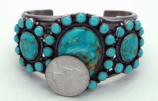 Vintage Navajo Turquoise Bracelet Cluster Sterling Silver KIRK SMITH 111 Grams 6