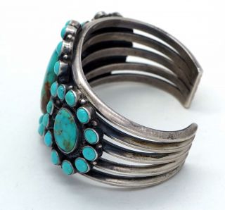Vintage Navajo Turquoise Bracelet Cluster Sterling Silver KIRK SMITH 111 Grams 7