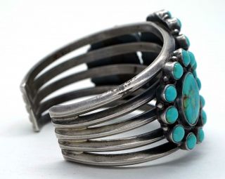 Vintage Navajo Turquoise Bracelet Cluster Sterling Silver KIRK SMITH 111 Grams 9