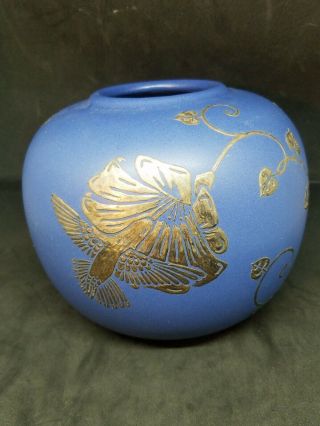 Emilia Castillo Silver Hummingbird Blue Pottery Vase Plata Pura Mexico 98