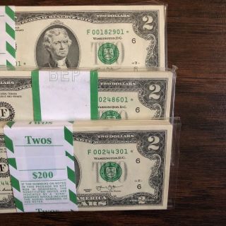 2013 $2 Atlanta Star Notes Packs - Only 640k Printed - 100 In Sequence - Rare