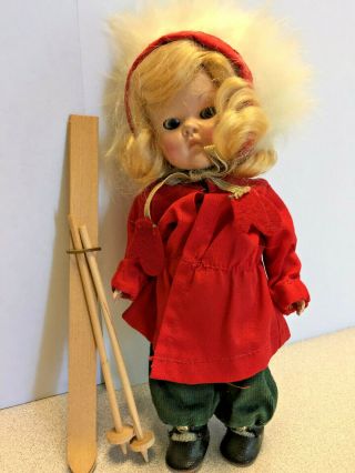 Vintage Vogue Ginny Doll W/skiing Accessories Painted Lash 1950 