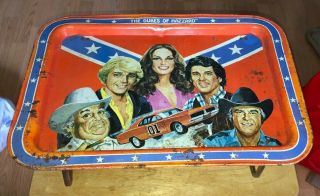 Vintage 1981 Dukes Of Hazzard Metal Tv Serving Tray General Lee 1980s Toy Car