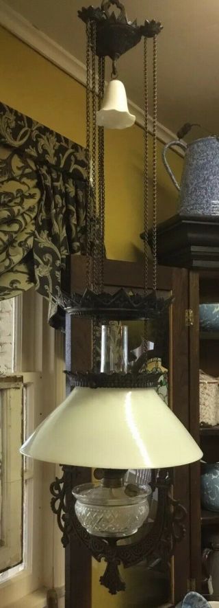 1877 Antique Signed Bradley & Hubbard Iron Horse Cast Iron Hanging Lamp B&h