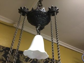 1877 Antique Signed Bradley & Hubbard Iron Horse Cast Iron Hanging Lamp B&H 5