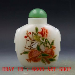 Antique Chinese Glass Handmade Cricket & Pomegranate Snuff Bottles G108