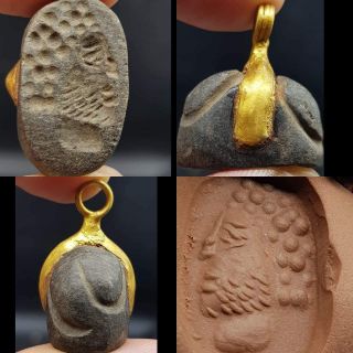 Wonderful Rare Old Emperor Face Seal Stone Made As Gold Plated Pendant 43