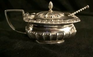 Antique Victorian Solid Sterling Silver Mustard Pot & Spoon Spotless