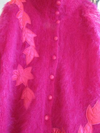 Handcrafted Fuzzy Mohair Long - Length Cardigan,  Magenta,  Bust 44/46 ".  Vintage,