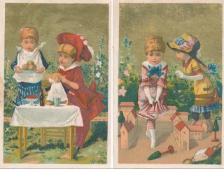 Two Early 1890s Victorian Trade Cards,  Children With Toys,  No Advertising