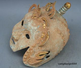 Rare Chinese Bronze Ware Gilt Ancient Belle Beauty People Human Face Mask Masks 2