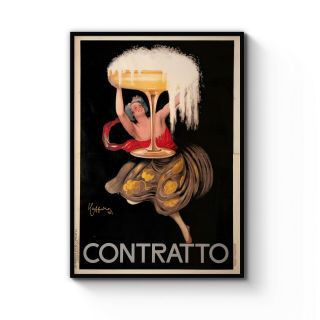 Vintage Contratto Wine Italian Food Drink Illustration Art Print Poster Framed