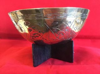 Antique Chinese Brass Bowl on Stand late 19th Century 6in 2