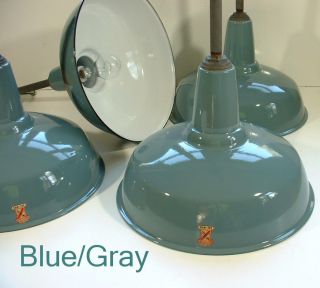 1 - 16 " Blue/gray Porcelain Barn Light Fixture Shade Industrial Vtg.  Barn Lamp S&m