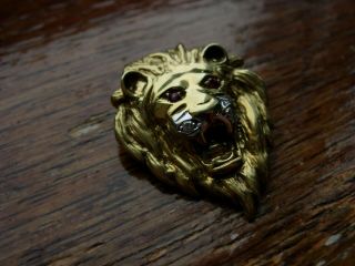 RARE VINTAGE HEAVY SOLID 14K 14CT GOLD LION HEAD PENDANT DIAMOND RUBY 6.  44G 5