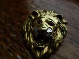 RARE VINTAGE HEAVY SOLID 14K 14CT GOLD LION HEAD PENDANT DIAMOND RUBY 6.  44G 6