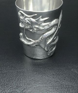 Antique Chinese Export Wang Hing Silver Cup Beaker Dragons 1890 Hong Kong 28.  5g