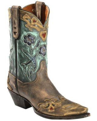 Dan Post Vintage Bluebird Snip - Toe Cowboy Boots - Medium Length - 1 Inch Heel