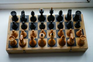 Exc 1958 Made Vintage Soviet Chess Ussr,  Wooden Chess - Full Set