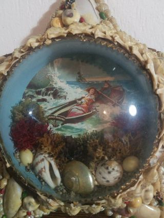 ANTIQUE VICTORIAN SAILOR Valentine FOLK ART SEASHELL FRAMED Picture porthole 2