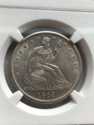 Ngc Au - 55 1863 S Seated Half Dollar Rare Date