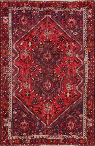 Antique Geometric Tribal Lori Area Rug Hand - made Oriental Wool Carpet RED 5 ' x8 ' 2