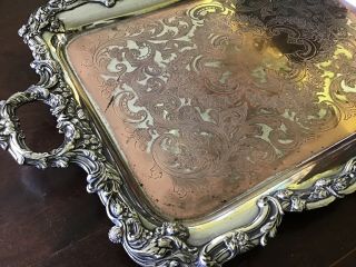 Chased Siver Plate On Copper Butlers Tray 29” X 19” 2
