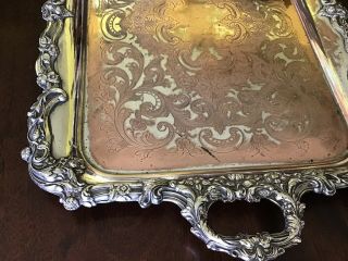 Chased Siver Plate On Copper Butlers Tray 29” X 19” 3