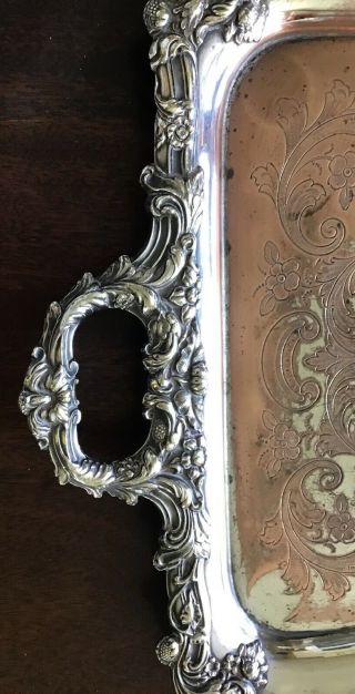 Chased Siver Plate On Copper Butlers Tray 29” X 19” 7