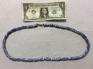 Vintage Chinese Blue And White Porcelain Bead Necklace - 25 Inchlong With Clasp