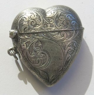 Antique British Sterling Silver Heart - Shaped Vesta Case By G Loveridge,  C.  1913