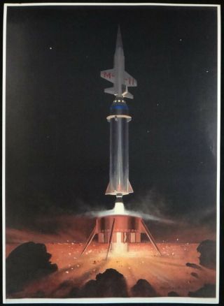 Rare Chesley Bonestell Estate Le Vintage Color Print,  Rocket Lifting Off,  15x11