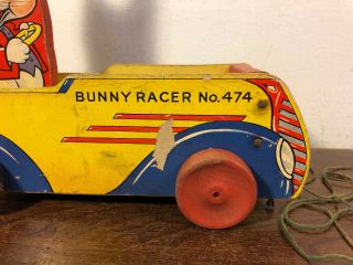 Rare Vintage Fisher Price Bunny Racer 474 Wooden Pull Toy 1942 2