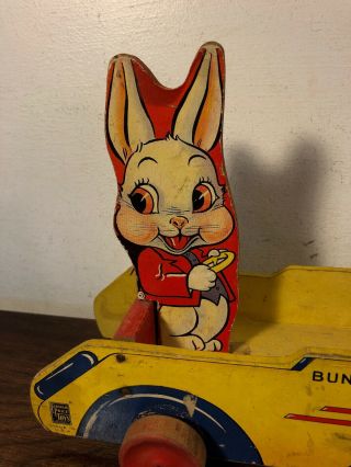 Rare Vintage Fisher Price Bunny Racer 474 Wooden Pull Toy 1942 4