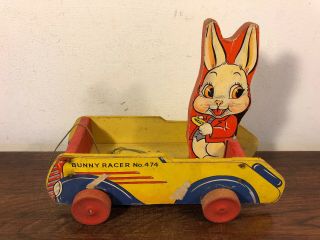 Rare Vintage Fisher Price Bunny Racer 474 Wooden Pull Toy 1942 8