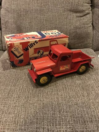 Vintage Marx Willys Jeep Pickup Truck Pressed Steel Toy W/ Box