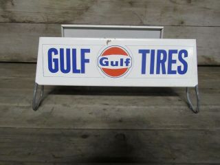 Vintage Gulf Tires Advertising Tire Rack Stand Display Sign Gas & Oil 4