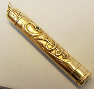 Antique Bowl Of Hygeia Mechanical Pencil Pen Chatelaine Pendant Snake 14k Gold
