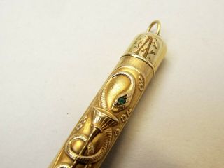 Antique Bowl of Hygeia Mechanical Pencil Pen Chatelaine Pendant Snake 14k Gold 2