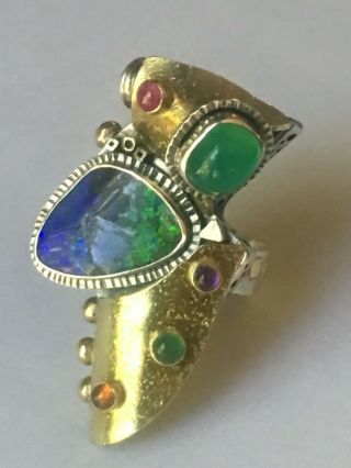 Rare Artisan Carol Adams Black Opal 18k Sterling Statement Modernist Ring