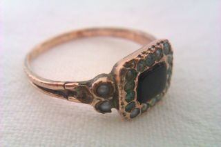 Rare 9ct Rose Gold Garnet & Pearl Georgian Ring Circa 1812 6