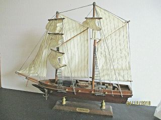 Decorative,  Wooden Model Ship W/ Sails & Rigging.  " A.  S.  Barbep 1847.  " On Stand.