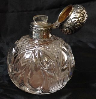 Victorian 1899 English Silver Hinged Top Cut Glass Perfume Bottle,  Monogrammed 2