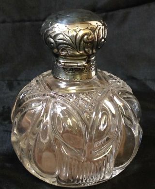 Victorian 1899 English Silver Hinged Top Cut Glass Perfume Bottle,  Monogrammed 5