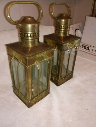 Antique Brass Ships Oil Lanterns With 1/4 Inch Thick Glass In Perfect Wo