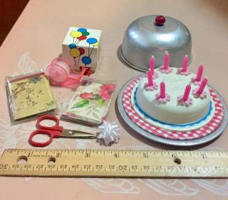 So Cute 18 " Doll Birthday Party Vintage Toy Tin Cake Saver Gift Wrap Candles Tap