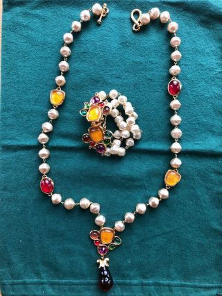 Brilliant Emanuel Ungaro Vintage 1980s Necklace Matching Bracelet Faux Pearls
