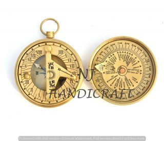 Nautical Brass Compass Dollond London Pocket Shiny Sundial With World Time Zone