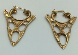 Arts And Crafts Design Cast 9ct Gold Earrings With Birmingham Hm Lovely Quality