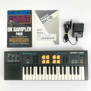 Vintage Casio Sk - 5 Sampling Keyboard W/ Power Adapter,  Manuals Euc Great